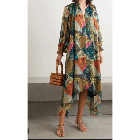 CHUFY Killa Gathered Printed‎ Fil Coupé Georgette Midi Dress size Small $650 - Picture 1 of 8